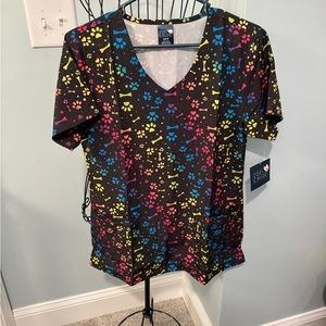 Zoe + Chloe Black Ombre All Day Dog Scrub Top Women Ladies Rainbow Small S Paw